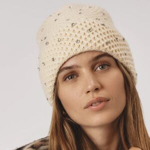 Anthropologie Rhinestone Waffle Knit Beanie Style No. 95103123